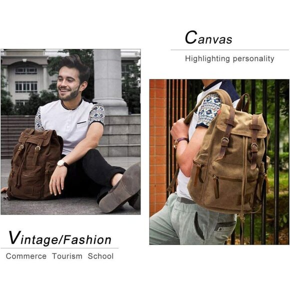 Unisex Coffee Casual Backpack 17-inch Laptop Backpack Genuine Leather Hiking Bag - Picture 6 of 8